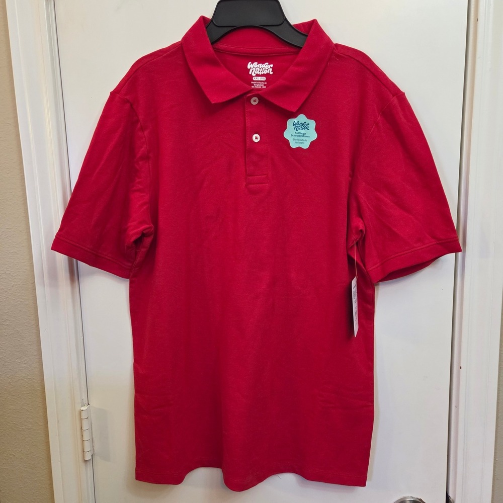 Wonder Nation Boys XXL 18 Brilliant Red Pique Polo School Uniform Shirt NWT